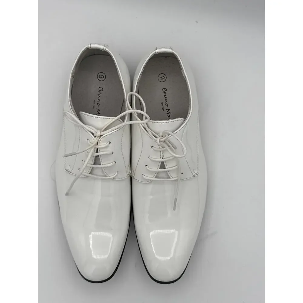 Men’s Bruno Marc White Patent Leather Oxford Dress Shoes Sz 9